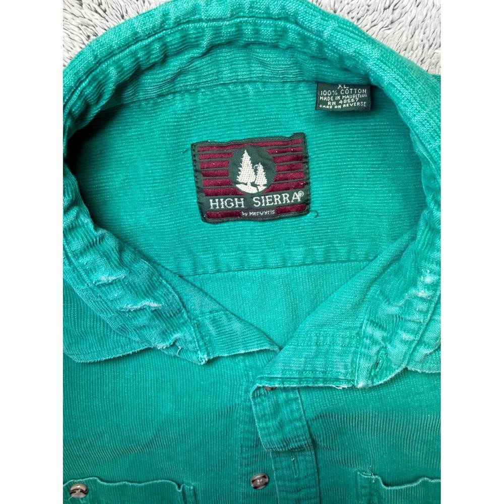 High Sierra Vintage Corduroy Shirt XL Green Teal Button Cotton Distressed Grunge - Picture 5 of 16